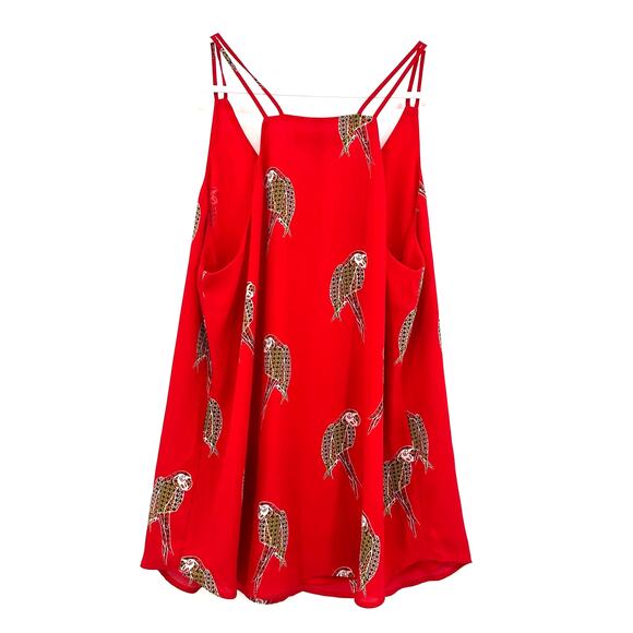 Loft Size Medium‎ Blouse Red Parrots Sleeveless Flowy Loose Thin Straps Summer - Picture 2 of 4